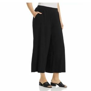 Eileen Fisher Washable Stretch Crepe Overlay Wide-Leg Cropped Pants Black Sz L